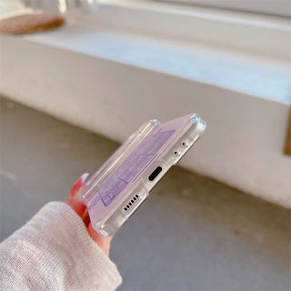 Auramma Collections Y2K Style Funny Emoji Face Purple Flip Phone Design Matching Charm Soft TPU Case Samsung Galaxy Z Flip 3 4