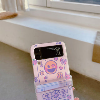 Auramma Collections Y2K Style Funny Emoji Face Purple Flip Phone Design Matching Charm Soft TPU Case Samsung Galaxy Z Flip 3 4
