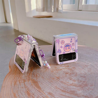 Auramma Collections Y2K Style Funny Emoji Face Purple Flip Phone Design Matching Charm Soft TPU Case Samsung Galaxy Z Flip 3 4