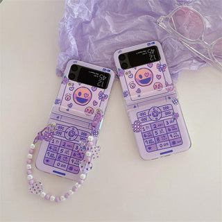 Auramma Collections Y2K Style Funny Emoji Face Purple Flip Phone Design Matching Charm Soft TPU Case Samsung Galaxy Z Flip 3 4