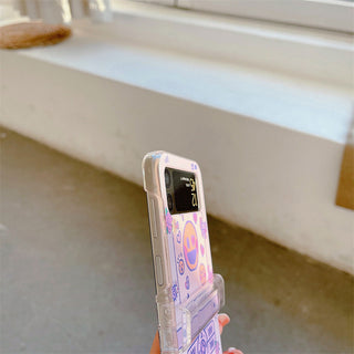 Auramma Collections Y2K Style Funny Emoji Face Purple Flip Phone Design Matching Charm Soft TPU Case Samsung Galaxy Z Flip 3 4