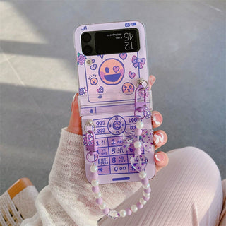 Auramma Collections Y2K Style Funny Emoji Face Purple Flip Phone Design Matching Charm Soft TPU Case Samsung Galaxy Z Flip 3 4
