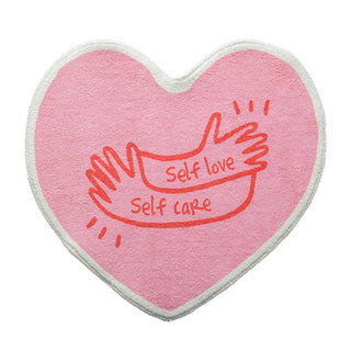 Auramma Collections Y2K Style Heart Shaped Pink Quotes Zebra Stripe Self Love Bath Mat