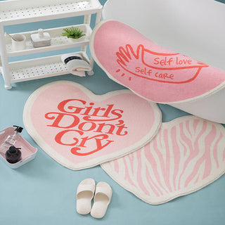 Auramma Collections Y2K Style Heart Shaped Pink Quotes Zebra Stripe Self Love Bath Mat