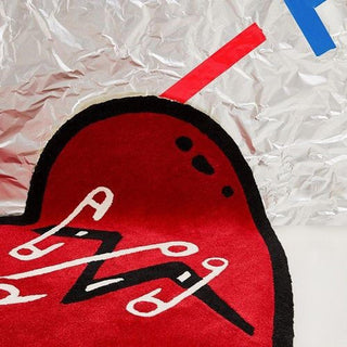 Auramma Collections Y2K Style Heart Shaped love Is Red Broken Heart Lonely Heart Club Area Bedside Rug