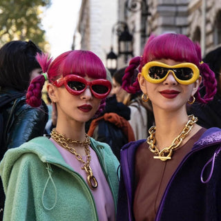 Auramma Collections Y2K Style Round Bubble Frame Yellow Red Pink Blue Black White Uni Lens Sunglasses