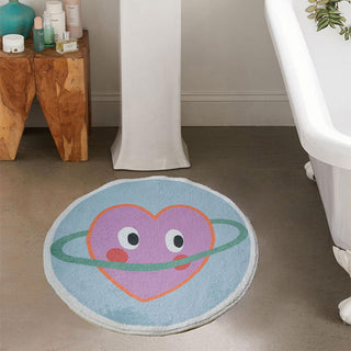 Auramma Collections Y2K Style Heart Shaped Pink Quotes Zebra Stripe Self Love Bath Mat