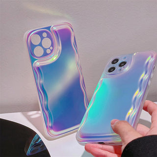 Auramma Collections Radiant Laser Color Wavy Cushion Style Soft TPU Case iPhone 15 14 13 12 11 Pro Max Plus X XS