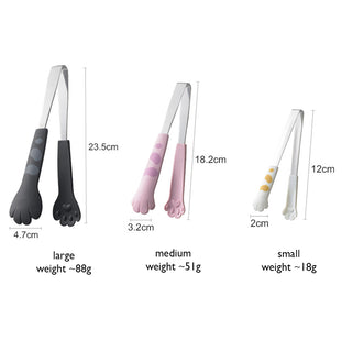 Auramma Funky Kawaii Cute Cat Paw Shaped Oval Stripe Pink White Yellow Black Large Medium Small Kitchen Food Tong Set