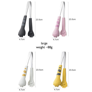 Auramma Funky Kawaii Cute Cat Paw Shaped Oval Stripe Pink White Yellow Black Large Medium Small Kitchen Food Tong Set