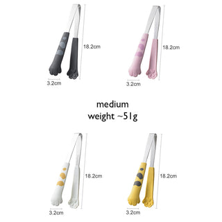 Auramma Funky Kawaii Cute Cat Paw Shaped Oval Stripe Pink White Yellow Black Large Medium Small Kitchen Food Tong Set