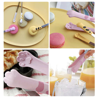 Auramma Funky Kawaii Cute Cat Paw Shaped Oval Stripe Pink White Yellow Black Large Medium Small Kitchen Food Tong Set