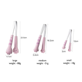 Auramma Funky Kawaii Cute Cat Paw Shaped Oval Stripe Pink White Yellow Black Large Medium Small Kitchen Food Tong Set