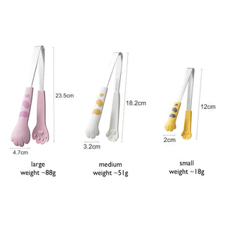 Auramma Funky Kawaii Cute Cat Paw Shaped Oval Stripe Pink White Yellow Black Large Medium Small Kitchen Food Tong Set