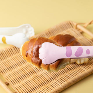 Auramma Funky Kawaii Cute Cat Paw Shaped Oval Stripe Pink White Yellow Black Large Medium Small Kitchen Food Tong Set