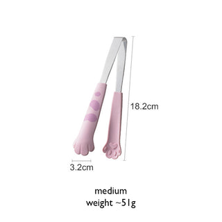 Auramma Funky Kawaii Cute Cat Paw Shaped Oval Stripe Pink White Yellow Black Large Medium Small Kitchen Food Tongs
