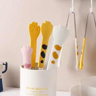 Auramma Funky Kawaii Cute Cat Paw Shaped Oval Stripe Pink White Yellow Black Large Medium Small Kitchen Food Tong Set