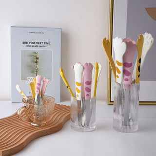 Auramma Funky Kawaii Cute Cat Paw Shaped Oval Stripe Pink White Yellow Black Large Medium Small Kitchen Food Tongs