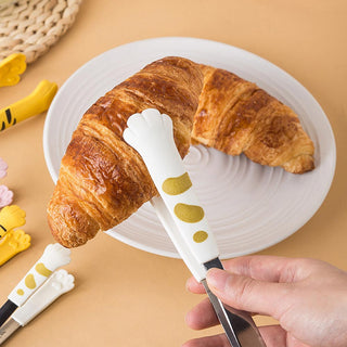 Auramma Funky Kawaii Cute Cat Paw Shaped Oval Stripe Pink White Yellow Black Large Medium Small Kitchen Food Tong Set
