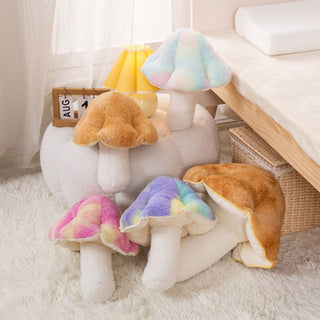 Auramma Collections Funky Kawaii Mixed Gradient Colors Orange Yellow Pastel Blue Pink Purple Radiant Magic Mushroom Shroom Plushie Throw Pillow