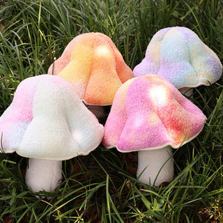 Auramma Collections Funky Kawaii Mixed Gradient Colors Orange Yellow Pastel Blue Pink Purple Radiant Magic Mushroom Shroom Plushie Throw Pillow