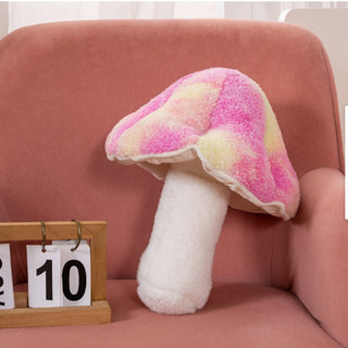 Auramma Collections Funky Kawaii Mixed Gradient Colors Orange Yellow Pastel Blue Pink Purple Radiant Magic Mushroom Shroom Plushie Throw Pillow