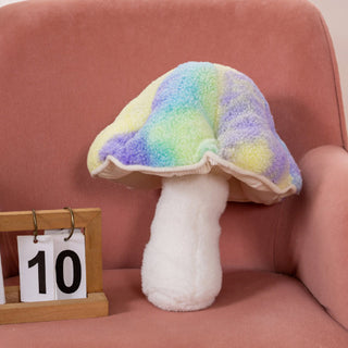 Auramma Collections Funky Kawaii Mixed Gradient Colors Orange Yellow Pastel Blue Pink Purple Radiant Magic Mushroom Shroom Plushie Throw Pillow
