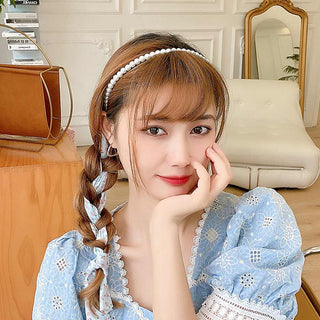 Auramma Collections SS23 Softcore Aesthetic Girl Spring Summer Style Faux Pearl Long White Pink Blue Floral Pattern Ribbon Hair Band Bow Braid Accessories