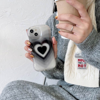 Auramma Collections Y2K Wavy Edge Clear Black Grey Groovy Heart Flower Plush Charm Soft TPU Case iPhone 16 15 14 13 12 11 Pro Max Plus