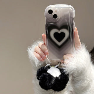 Auramma Collections Y2K Wavy Edge Clear Black Grey Groovy Heart Flower Plush Charm Soft TPU Case iPhone 16 15 14 13 12 11 Pro Max Plus