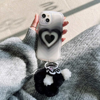 Auramma Collections Y2K Wavy Edge Clear Black Grey Groovy Heart Flower Plush Charm Soft TPU Case iPhone 16 15 14 13 12 11 Pro Max Plus