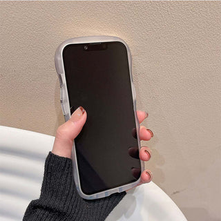 Auramma Collections Y2K Wavy Edge Clear Black Grey Groovy Heart Flower Plush Charm Soft TPU Case iPhone 16 15 14 13 12 11 Pro Max Plus