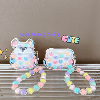 Auramma Collections Clear Oversized Bear Head Shaped Colorful AirPods Case With Matching Beaded Charm