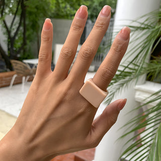 Auramma Collections Bold Color Block Yellow Blue Orange Red Green Clear Pink Khaki Beige Statement Big Brick Rectangle Shaped Rings
