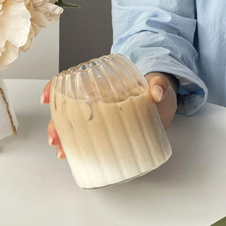 Auramma Avant Basic Minimalist Aesthetic Clear Ribbed Lantern Sleeve Shaped Coffee Tea Cocktail Smoothie Matcha Latte Drinking Glass Mug