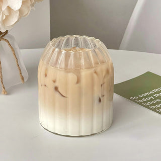 Auramma Avant Basic Minimalist Aesthetic Clear Ribbed Lantern Sleeve Shaped Coffee Tea Cocktail Smoothie Matcha Latte Drinking Glass Mug