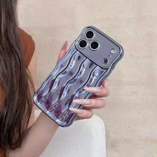 Auramma Collections Avant Basic Plain Glossy Metallic Silver Green Fuchsia Pink Blue Purple Gold Orange Black 3D Linear Wavy Style Soft TPU Case iPhone 17 Pro Max