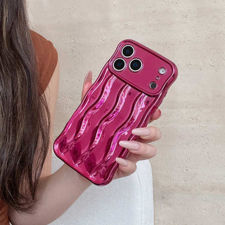 Auramma Collections Avant Basic Plain Glossy Metallic Silver Green Fuchsia Pink Blue Purple Gold Orange Black 3D Linear Wavy Style Soft TPU Case iPhone 17 Pro Max