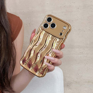 Auramma Collections Avant Basic Plain Glossy Metallic Silver Green Fuchsia Pink Blue Purple Gold Orange Black 3D Linear Wavy Style Soft TPU Case iPhone 17 Pro Max