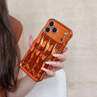 Auramma Collections Avant Basic Plain Glossy Metallic Silver Green Fuchsia Pink Blue Purple Gold Orange Black 3D Linear Wavy Style Soft TPU Case iPhone 17 Pro Max
