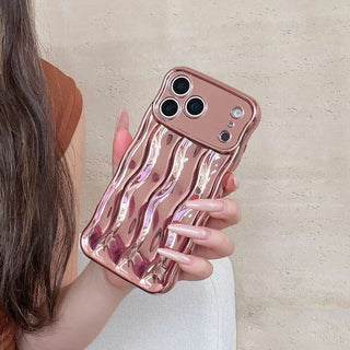 Auramma Collections Avant Basic Plain Glossy Metallic Silver Green Fuchsia Pink Blue Purple Gold Orange Black 3D Linear Wavy Style Soft TPU Case iPhone 17 Pro Max