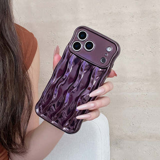 Auramma Collections Avant Basic Plain Glossy Metallic Silver Green Fuchsia Pink Blue Purple Gold Orange Black 3D Linear Wavy Style Soft TPU Case iPhone 17 Pro Max