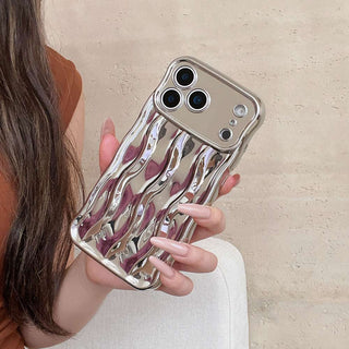 Auramma Collections Avant Basic Plain Glossy Metallic Silver Green Fuchsia Pink Blue Purple Gold Orange Black 3D Linear Wavy Style Soft TPU Case iPhone 17 Pro Max