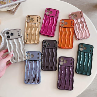 Auramma Collections Avant Basic Plain Glossy Metallic Silver Green Fuchsia Pink Blue Purple Gold Orange Black 3D Linear Wavy Style Soft TPU Case iPhone 17 Pro Max