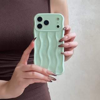 Auramma Collections Avant Basi Plain Glossy White Green Wine Pink Blue Lavender Mint Brown Khaki Butter Yellow 3D Linear Wavy Style Soft TPU Case iPhone 17 Pro Max