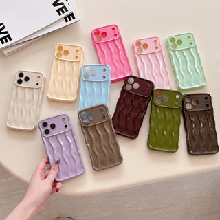Auramma Collections Avant Basi Plain Glossy White Green Wine Pink Blue Lavender Mint Brown Khaki Butter Yellow 3D Linear Wavy Style Soft TPU Case iPhone 17 Pro Max