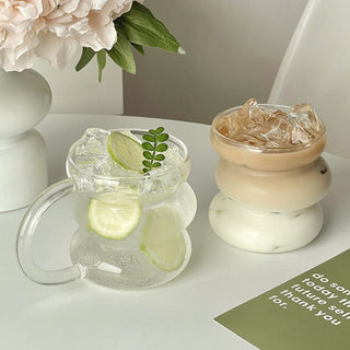 Auramma Avant Basic Cute Minimalist Aesthetic Clear Twisty Bubble With Handle Coffee Tea Cocktail Drinking Glass Party Event Cafe 