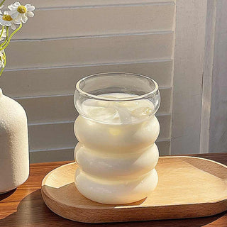 Auramma Avant Basic Cute Minimalist Aesthetic Clear Wavy Bubble Shape Coffee Tea Cocktail Matcha Latte Smoothie Drinking Glass Mug