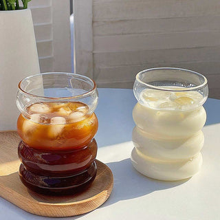 Auramma Avant Basic Cute Minimalist Aesthetic Clear Wavy Bubble Shape Coffee Tea Cocktail Matcha Latte Smoothie Drinking Glass Mug