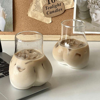 Auramma Avant Basic Funky Aesthetic Minimalist Body Art Hip Shaped Drinking Coffee Latte Matcha Smoothie Cocktail Glass Mug